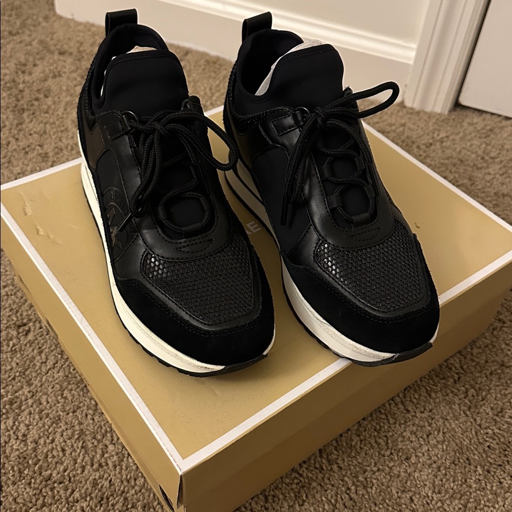 Michael Kors Black and White Platform Lula Trainer Sneakers - Picture 2 of 5